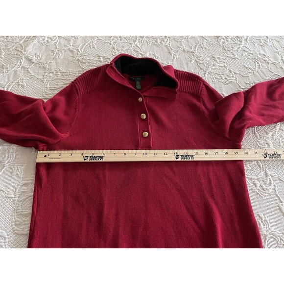 LRL Lauren Jeans Co Ralph Lauren Red Qtr Button Sweater Military Patch Ladies XL - Picture 2 of 13